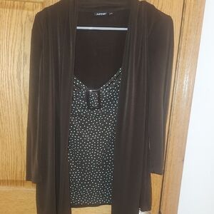 Apt. 9 Dark Brown Quarter Length Top Attached Top With Buckle & Teal Small Dots